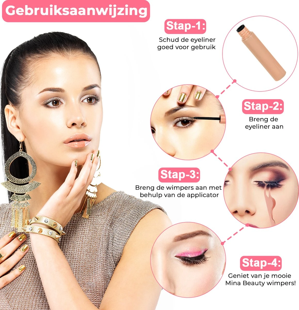 Mina Beauty Magnetische Wimpers – Magnetic Lashes - Wimperset (10 Stuks) Met 2 Magnetische Eyeliners En Een Applicator 7 Mina Beauty Magnetische Wimpers – Magnetic Lashes - Wimperset (10 Stuks) Met 2 Magnetische Eyeliners En Een Applicator - Afbeelding 7