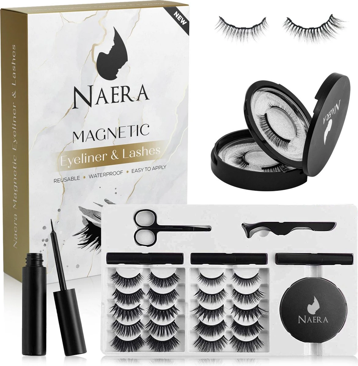 Naera Magnetische Wimpers Set - Inclusief Wimperzetter, Wimperhouder, Wimperschaar En 3 Flesjes Waterproof Eyeliner - 30 Keer Herbruikbaar - 12 Paar 1 Naera Magnetische Wimpers Set - Inclusief Wimperzetter, Wimperhouder, Wimperschaar En 3 Flesjes Waterproof Eyeliner - 30 Keer Herbruikbaar - 12 Paar