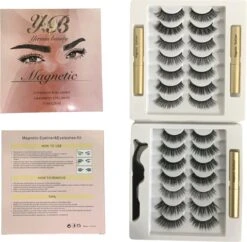 Yermin Beauty Magnetische Wimpers Met Eyeliner Pen Set - Magnetic Lashes - Magneet - 14 Sets Nepwimpers Met 3 Eyelinergel En 1 Applicator - Zwart