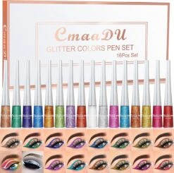 CmaaDU Eyeliner – Glitter Eyeliner – Make-up Set – 16 Verschillende Kleuren – Droogt Snel Op – Geschenkset