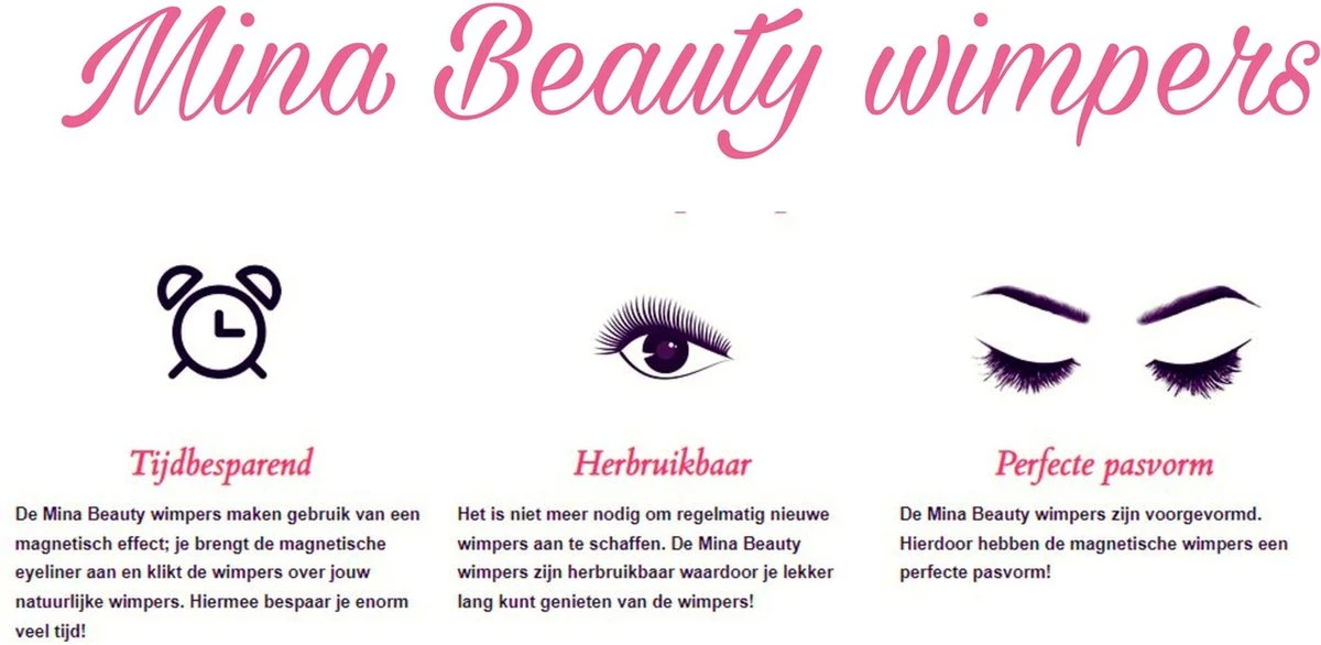 Mina Beauty Magnetische Wimpers – Magnetic Lashes - Wimperset (10 Stuks) Met 2 Magnetische Eyeliners En Een Applicator 9 Mina Beauty Magnetische Wimpers – Magnetic Lashes - Wimperset (10 Stuks) Met 2 Magnetische Eyeliners En Een Applicator - Afbeelding 9