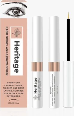 Heritage Wimperserum Rapid Grow Geschikt Voor Wimperextensions Olievrije. Naturel Ingrediënten - Oil Free Lash Serum Suitable For Lash Extensions Wearer -Oogmake Up Winkel 770x1200